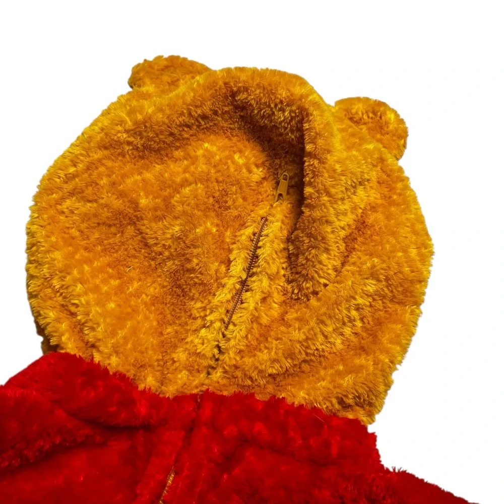 Disney Store‎ Winnie the Pooh Costume Kids XXS Yellow Red Plush Hooded Romper